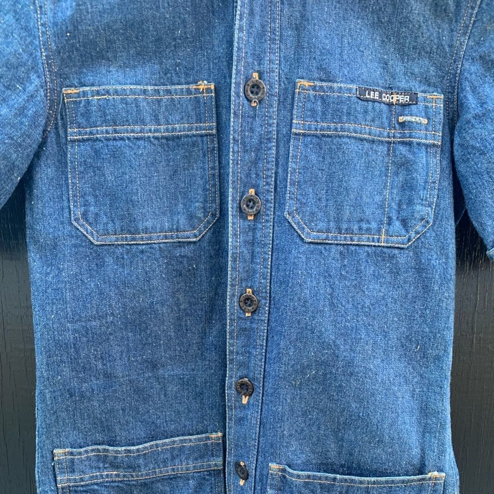 70s Vintage Lee Cooper Short Sleeve Fitted Denim Shirt - Size UK 88 CM